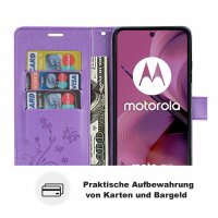 Hülle für Motorola Moto G55 Handyhülle mit [Standfunktion][Kartenfächern] in Lila
