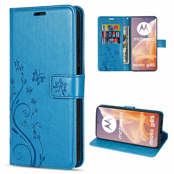 Hülle für Motorola Moto G85 Handyhülle mit [Standfunktion][Kartenfächern] in Blau