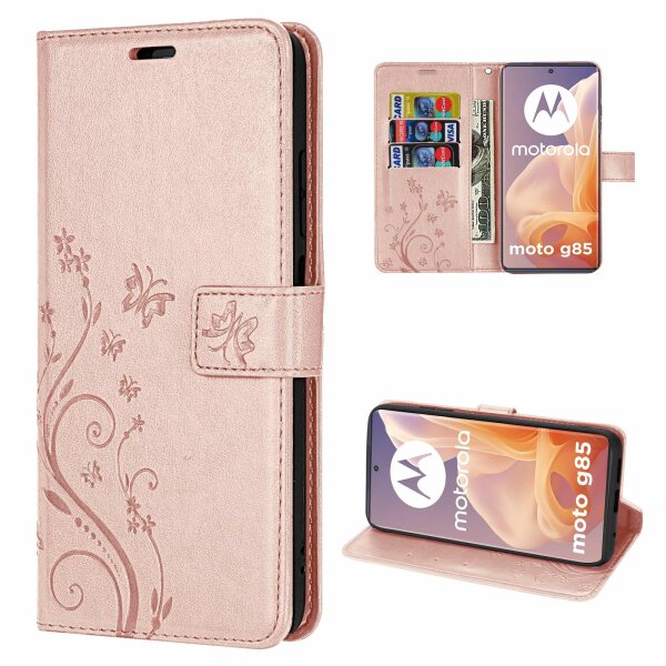 Hülle für Motorola Moto G85 Handyhülle mit [Standfunktion][Kartenfächern] in Rosegold
