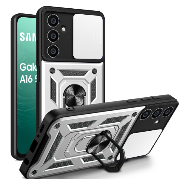 Outdoor Panzer Hülle für Samsung Galaxy A17 mit Kameraschutz Ringhalter Bumper in Silber