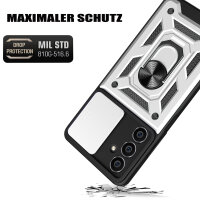 Outdoor Panzer Hülle für Samsung Galaxy A17 mit Kameraschutz Ringhalter Bumper in Silber
