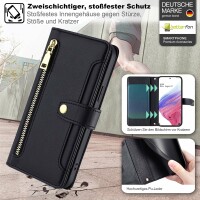 Handykette für Samsung Galaxy A53 Hülle mit Band Handyhülle Kartenfächer PU Leder Umhängetasche in Schwarz