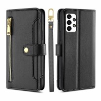 Handykette für Samsung Galaxy A53 Hülle mit Band Handyhülle Kartenfächer PU Leder Umhängetasche in Schwarz
