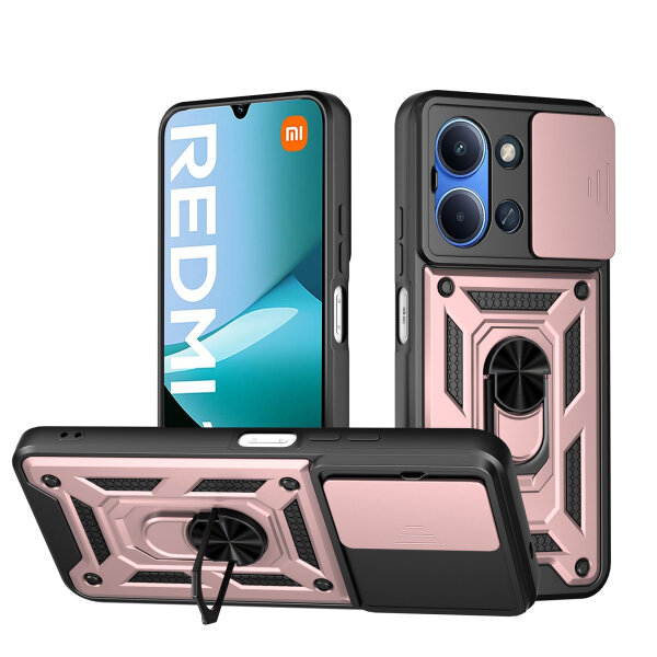 Outdoor Panzer Hülle für Xiaomi Redmi 15C (173cm) Handyhülle Kameraschutz Ringhalter in Rosegold