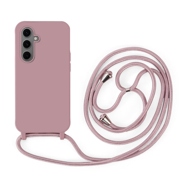 Handykette für Samsung Galaxy S25 FE Hanyhülle mit Band Hülle mit Kodel Smartphone Halskette in Rosa