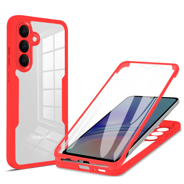 360° Grad Hülle für Samsung Galaxy S25 FE mit Integriertem Displayschutz Rot