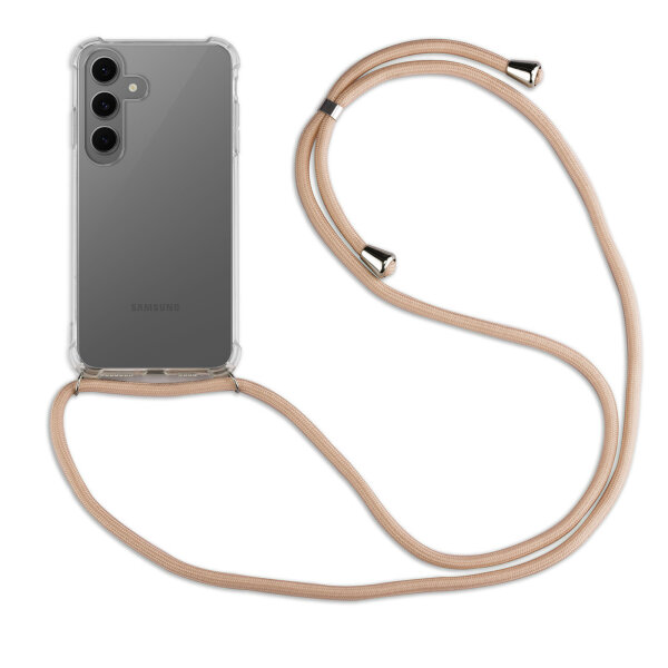 Handykette für Samsung Galaxy S25 FE Handyhülle mit Band Case Hülle mit Kordel Hand Beige / Braun