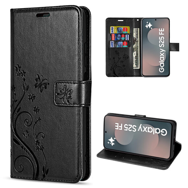 Handy Tasche für Samsung Galaxy S25 FE Hülle Handyhülle Klapphülle Wallet Case in Schwarz