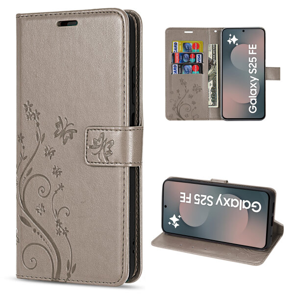 Handy Tasche für Samsung Galaxy S25 FE Hülle Handyhülle Klapphülle Wallet Case in Grau
