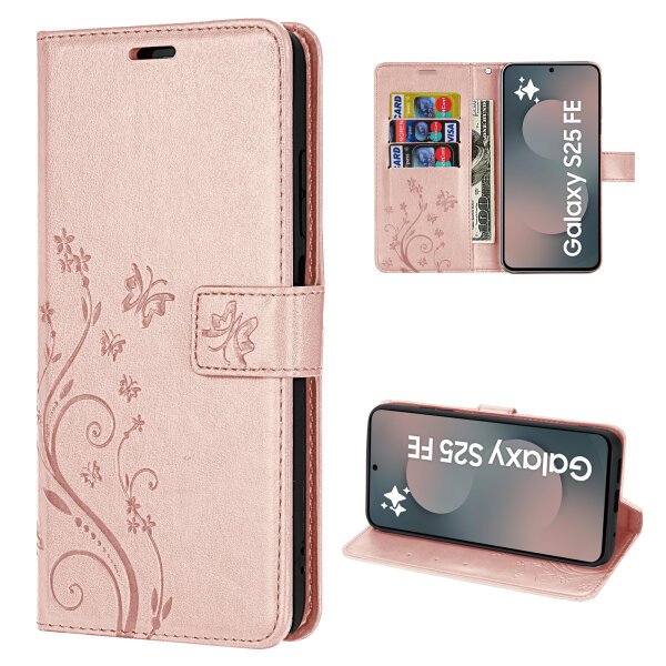 Handy Tasche für Samsung Galaxy S25 FE Hülle Handyhülle Klapphülle Wallet Case in Rosegold