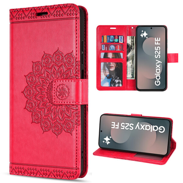 Handy Tasche für Samsung Galaxy S25 FE Hülle Handyhülle Klapphülle Wallet Case in Rot