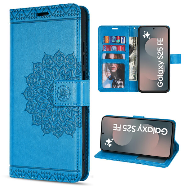 Handy Tasche für Samsung Galaxy S25 FE Hülle Handyhülle Klapphülle Wallet Case in Blau