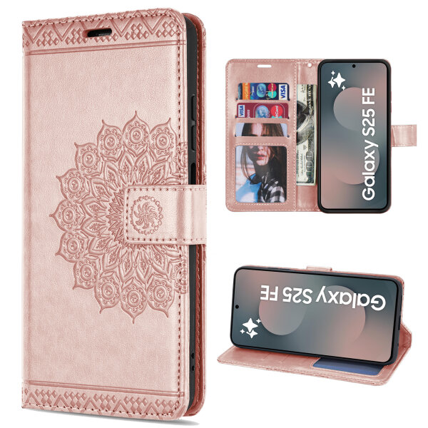 Handy Tasche für Samsung Galaxy S25 FE Hülle Handyhülle Klapphülle Wallet Case in Rosegold