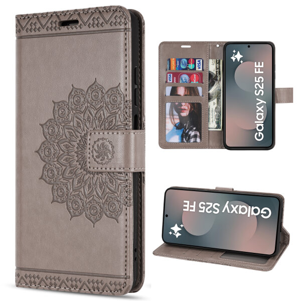 Handy Tasche für Samsung Galaxy S25 FE Hülle Handyhülle Klapphülle Wallet Case in Grau