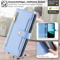 Handykette für Xiaomi Redmi 15C Hülle mit Band Handyhülle Kartenfächer PU Leder Umhängetasche Hellblau