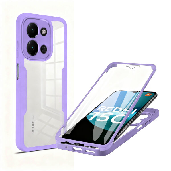 360° Grad Hülle für Xiaomi Redmi 15C Rundum vollschutz Integriertem Displayschutz in Lila