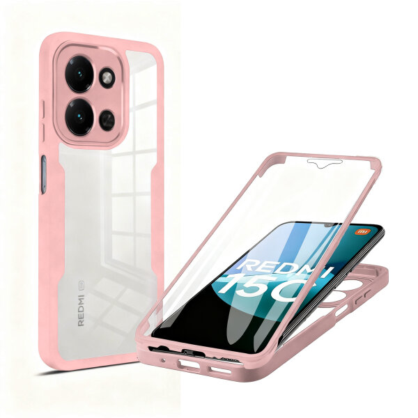 360° Grad Hülle für Xiaomi Redmi 15C Rundum vollschutz Integriertem Displayschutz in Rosa