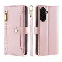 Handykette für Samsung Galaxy A17 Hülle mit Band Handyhülle Kartenfächer PU Leder Umhängetasche in Rosa