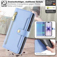 Handykette für iPhone 17 Hülle mit Band Handyhülle Kartenfächer PU Leder Umhängetasche in Hellblau