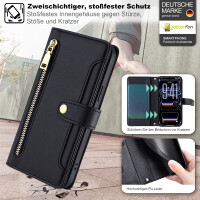 Handykette für iPhone 17 Pro Hülle mit Band Handyhülle Kartenfächer PU Leder Umhängetasche in Schwarz