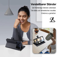 Handykette für iPhone 17 Pro Hülle mit Band Handyhülle Kartenfächer PU Leder Umhängetasche in Schwarz