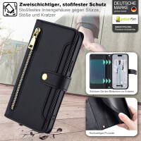 Handykette für iPhone Air Hülle mit Band Handyhülle Kartenfächer PU Leder Umhängetasche in Schwarz