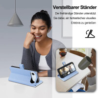 Handykette für iPhone Air Hülle mit Band Handyhülle Kartenfächer PU Leder Umhängetasche in Hellblau