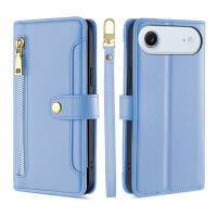 Handykette für iPhone Air Hülle mit Band Handyhülle Kartenfächer PU Leder Umhängetasche in Rosa