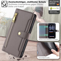 Handykette für iPhone 17 Pro Hülle mit Band Handyhülle Kartenfächer PU Leder Umhängetasche in Grau