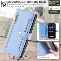 Handykette für iPhone 17 Pro Hülle mit Band Handyhülle Kartenfächer PU Leder Umhängetasche in Hellblau