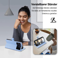 Handykette für iPhone 17 Pro Hülle mit Band Handyhülle Kartenfächer PU Leder Umhängetasche in Hellblau