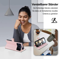 Handykette für iPhone 17 Pro Hülle mit Band Handyhülle Kartenfächer PU Leder Umhängetasche in Rosa