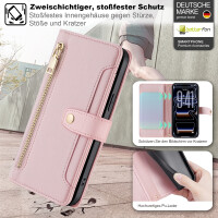 Handykette für iPhone 17 Pro Max Hülle mit Band Handyhülle Kartenfächer PU Leder Umhängetasche in Rosa