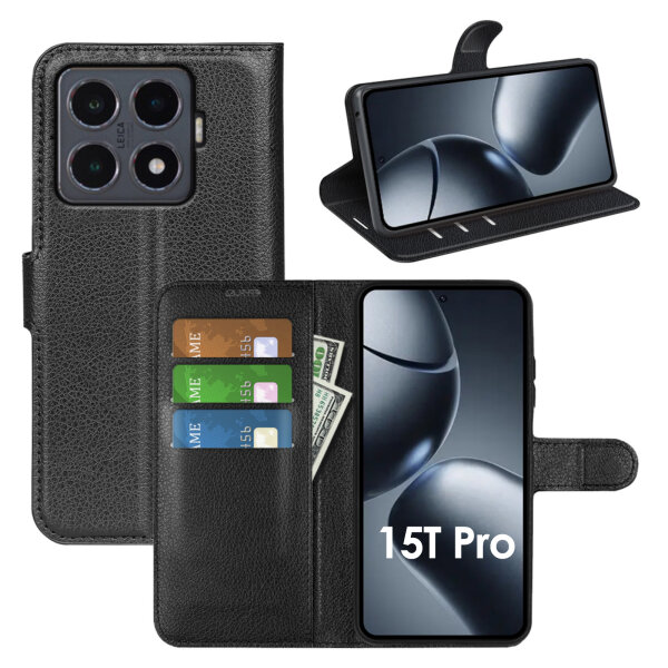 Hülle für Xiaomi 15T Pro Handyhülle Handy Tasche Klapphülle Flipcase Wallet Case Etui Schwarz