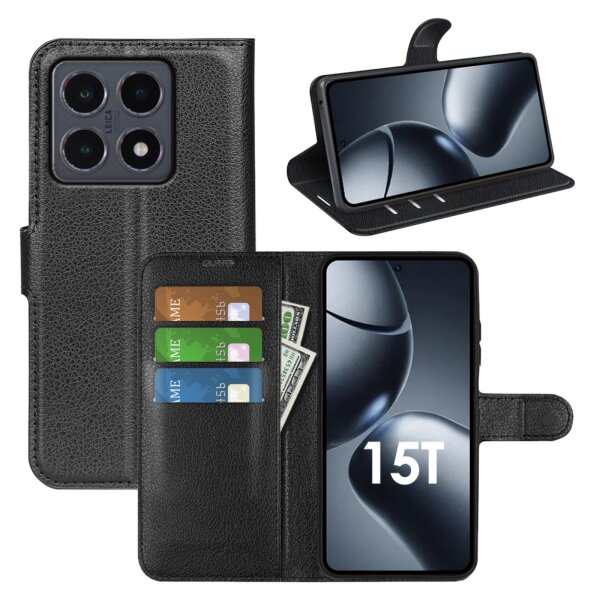 Hülle für Xiaomi 15T Handyhülle Handy Tasche Klapphülle Flipcase Wallet Case Etui Schwarz