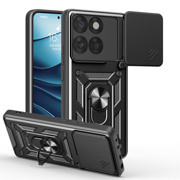 Outdoor Panzer Hülle für Motorola Edge 60 / Edge 60 Fusion Handyhülle mit Kameraschutz Ringhalter in Schwarz