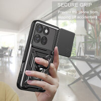 Outdoor Panzer Hülle für Motorola Edge 60 / Edge 60 Fusion Handyhülle mit Kameraschutz Ringhalter in Schwarz