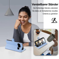 Handykette Google Pixel 10 / 10 Pro Hülle mit Band Handyhülle Kartenfächer PU Leder Umhängetasche in Hellblau