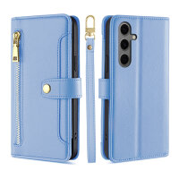 Handykette für Samsung Galaxy S25 FE Hülle mit Band Handyhülle Kartenfächer PU Leder Umhängetasche in Hellblau