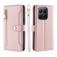 Handykette für Xiaomi 15T Pro Hülle mit Band Handyhülle Kartenfächer PU Leder Umhängetasche in Rosa