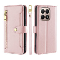 Handykette für Xiaomi 15T Hülle mit Band Handyhülle Kartenfächer PU Leder Umhängetasche in Rosa