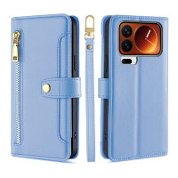 Handykette für Xiaomi 17 Pro Hülle mit Band Handyhülle Kartenfächer PU Leder Umhängetasche in Hellblau