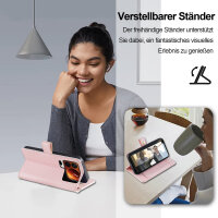 Handykette für Xiaomi 17 Pro Hülle mit Band Handyhülle Kartenfächer PU Leder Umhängetasche in Rosa