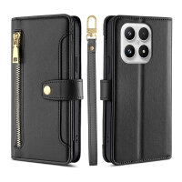 Handykette für Xiaomi 17 Hülle mit Band Handyhülle Kartenfächer PU Leder Umhängetasche in Schwarz