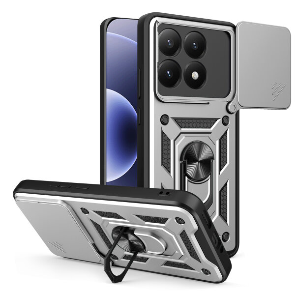 Outdoor Panzer Hülle Xiaomi 17 Handyhülle Kameraschutz Ringhalter in Silber