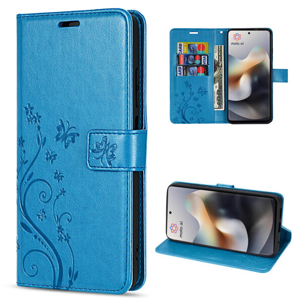 Hülle Motorola Moto G56 Handyhülle mit [Standfunktion][Kartenfächern] in Blau