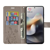 Hülle Motorola Moto G56 Handyhülle mit [Standfunktion][Kartenfächern] in Grau