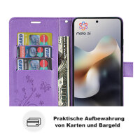 Hülle Motorola Moto G56 Handyhülle mit [Standfunktion][Kartenfächern] in Lila