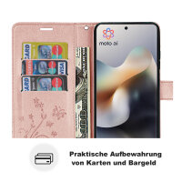 Hülle Motorola Moto G56 Handyhülle mit [Standfunktion][Kartenfächern] in Rosegold
