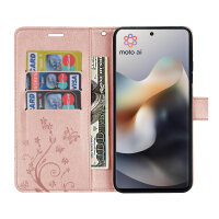 Hülle Motorola Moto G56 Handyhülle mit [Standfunktion][Kartenfächern] in Rosegold